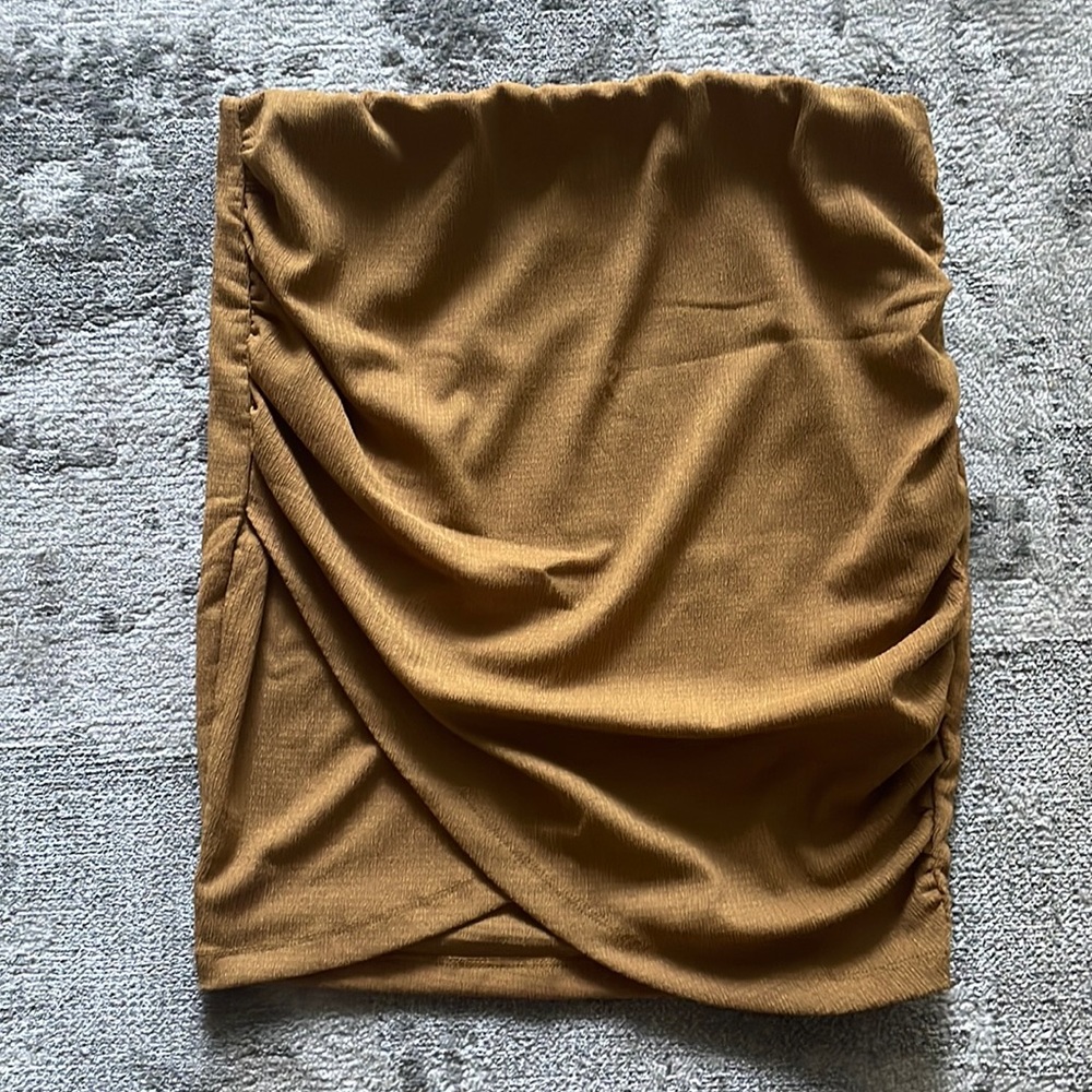 NWT Free People Mini Skirt Ruched Side Wrap Tan Camel Taupe